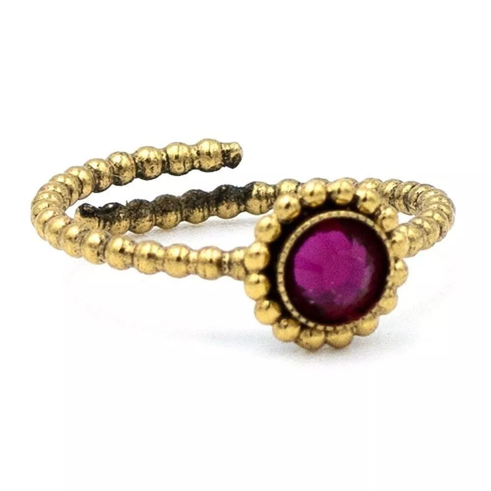 Ring "Flower" in Altgold mit fuchsia-rotem Kristall