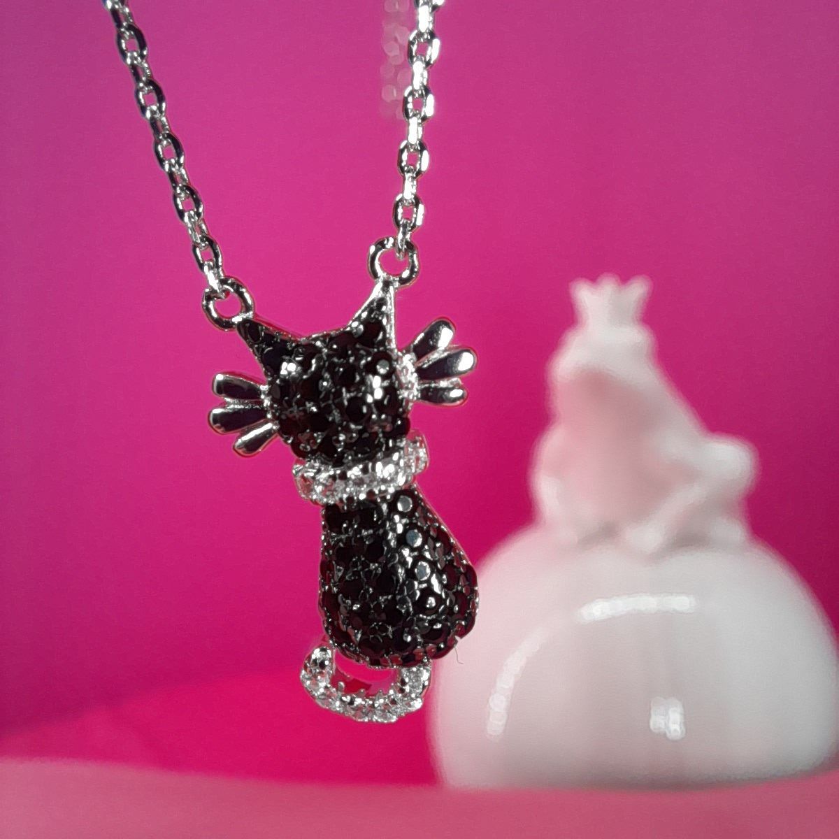 Kette "Schwarzes Kätzchen", 925 Silber